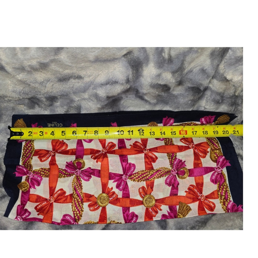 EUC Celine Paris Silk Scarf Bandana‎ Neckerchief Ribbon Bow Print 20x20 - Picture 3 of 3
